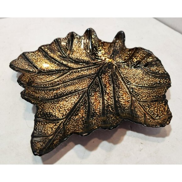 Yankee Candle Decorative Glass Gilded Leaf Shaped Candle Tray Trinket Dish - Picture 1 of 9